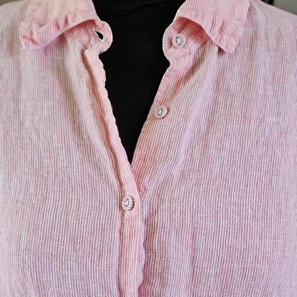 Chico's Striped Linen 3/4 Sleeve‎ Button Down with Button Up Cuffs Sz 2 - Picture 11 of 16